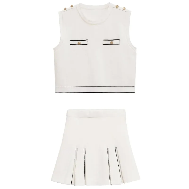 

Summer 2025 Women's Knitted Casual Svel round Ne Top And f Skirt Faion Set 25-35 Years Old Suitable for