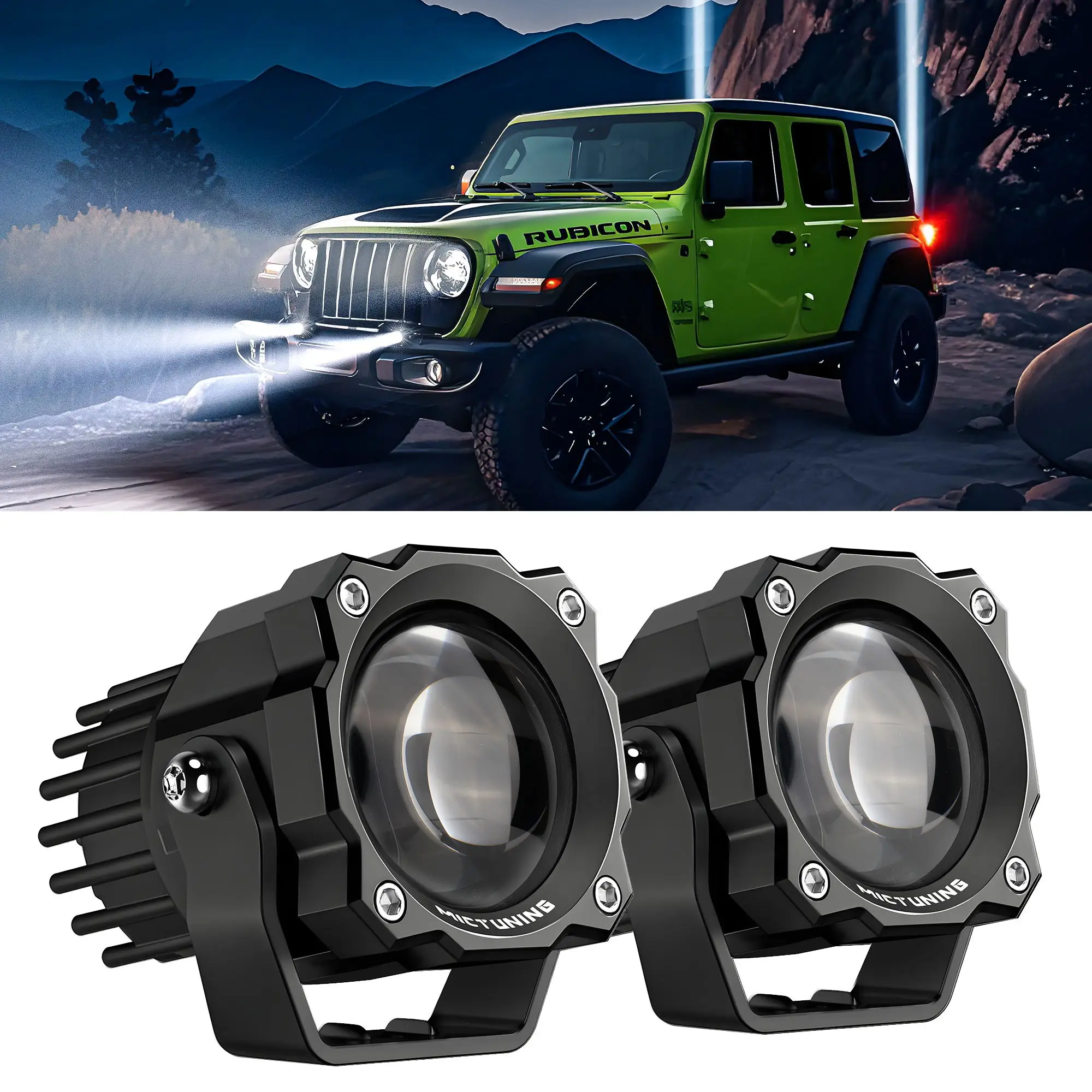 MICTUNING 3 Inch 72W LED Light Pods Square Off-Road Driving Fog Lamp, Spot Flood Beam Automotive Auxiliary Lighting for SUV Car