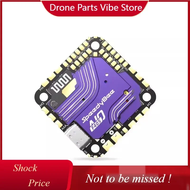 

DP SpeedyBee F405 AIO 40A Bluejay Flight Controller: 25.5x25.5mm, ICM - 42688 Gyro, SPA06 - 003 Barometer - Ideal for FPV Freest
