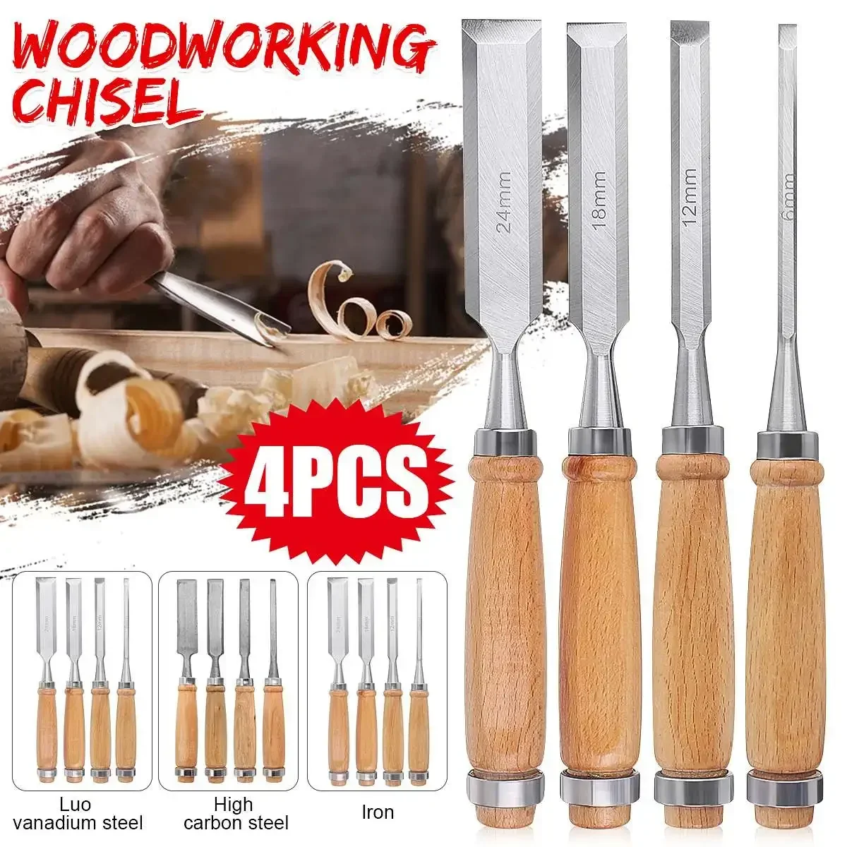 4Pcs/set DIY Hand Tools Professional Carpenters Woodworking Gouges Manual Wood Carving Hand Chisel Tool Set