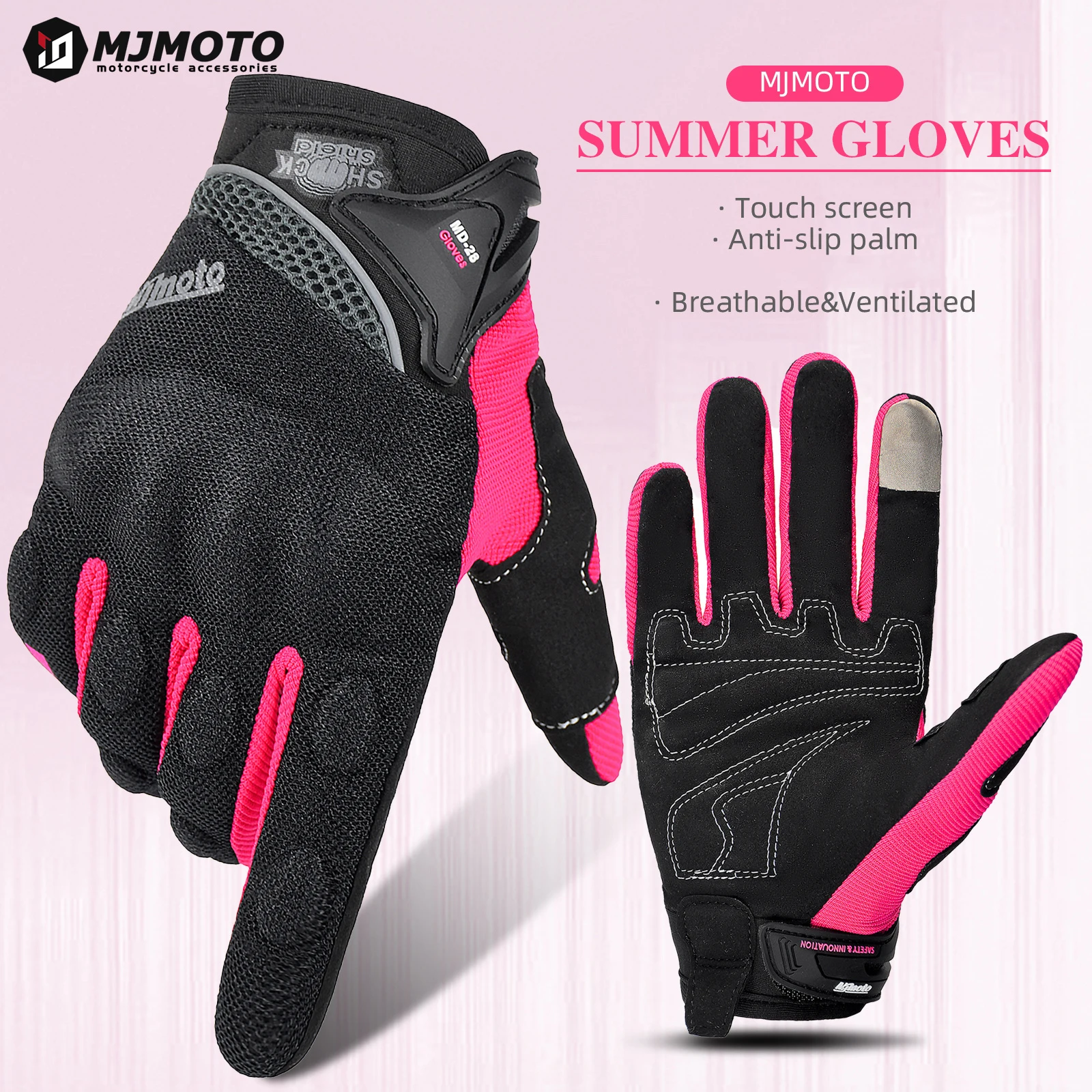 MJMOTO Women Pink Motorcycle Gloves Summer Lady Breathable Motocross Motorbike Gloves Moto Bicycle Cycling Gloves For Female