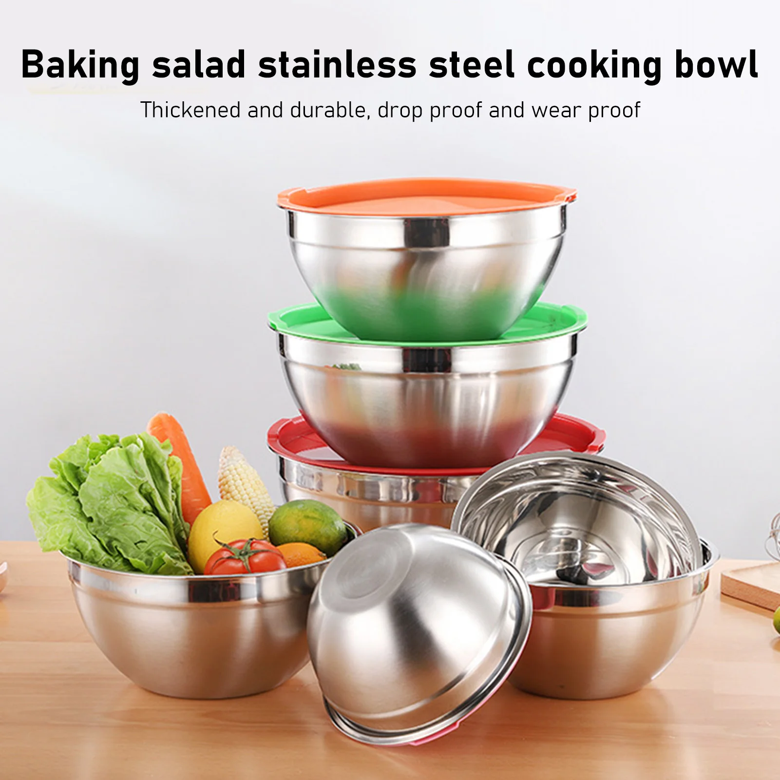 

ZK30 5PCS Mixing Bowls with Lids Stainless Steel Stackable Nesting Bowl Food Container for Baking Cooking Prepping Serving