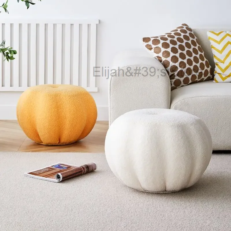 

INS Simple Pumpkin Sofa Low Stool Home Teddy Velvet Round Stool Bench Balcony Bedroom Lazy Tatami Footstool Hallway Shoe Stool