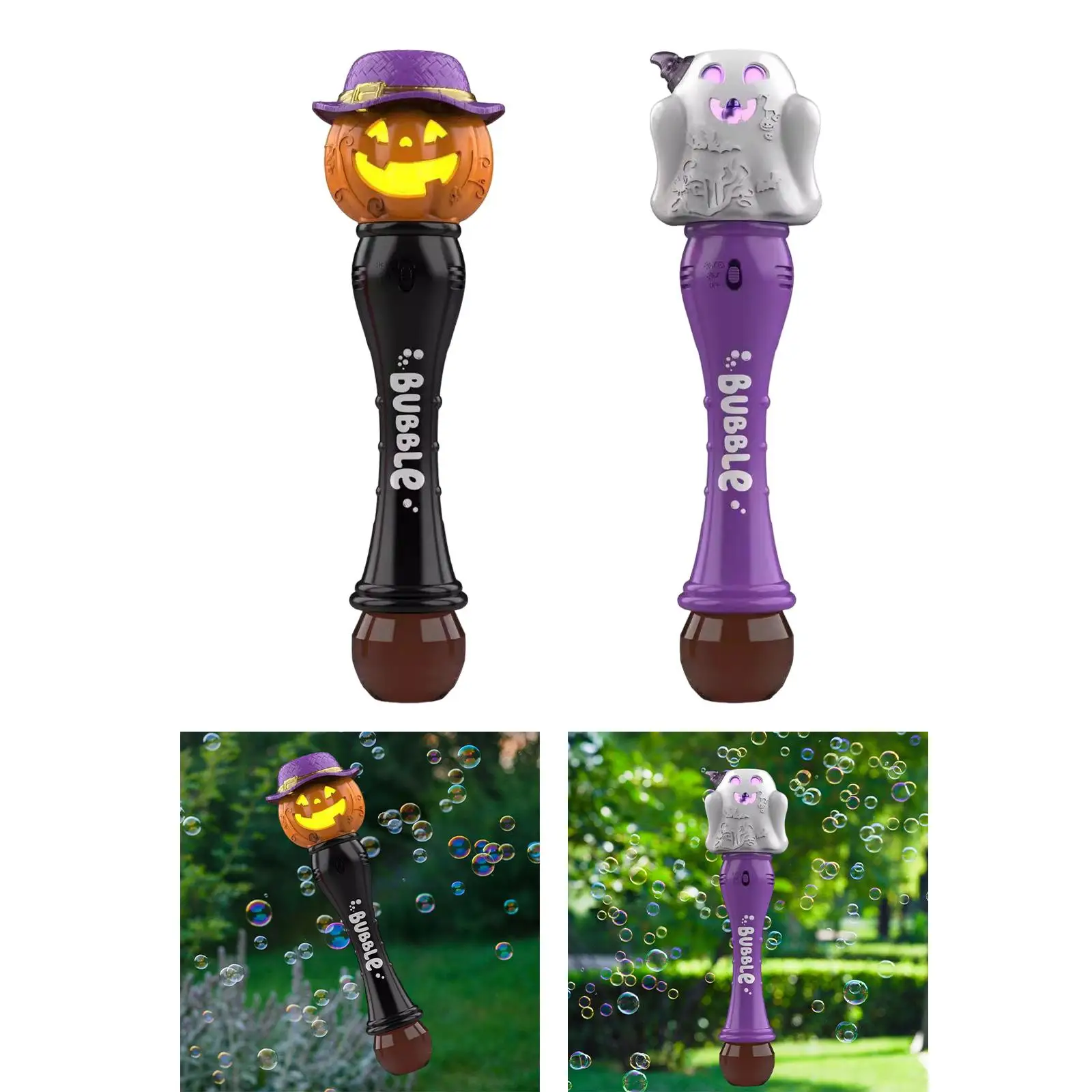 Macchina per bolle automatica luminosa con effetto sonoro Bacchetta per soffiatore di bolle di Halloween per bambini Bomboniere regalo per bambini piccoli