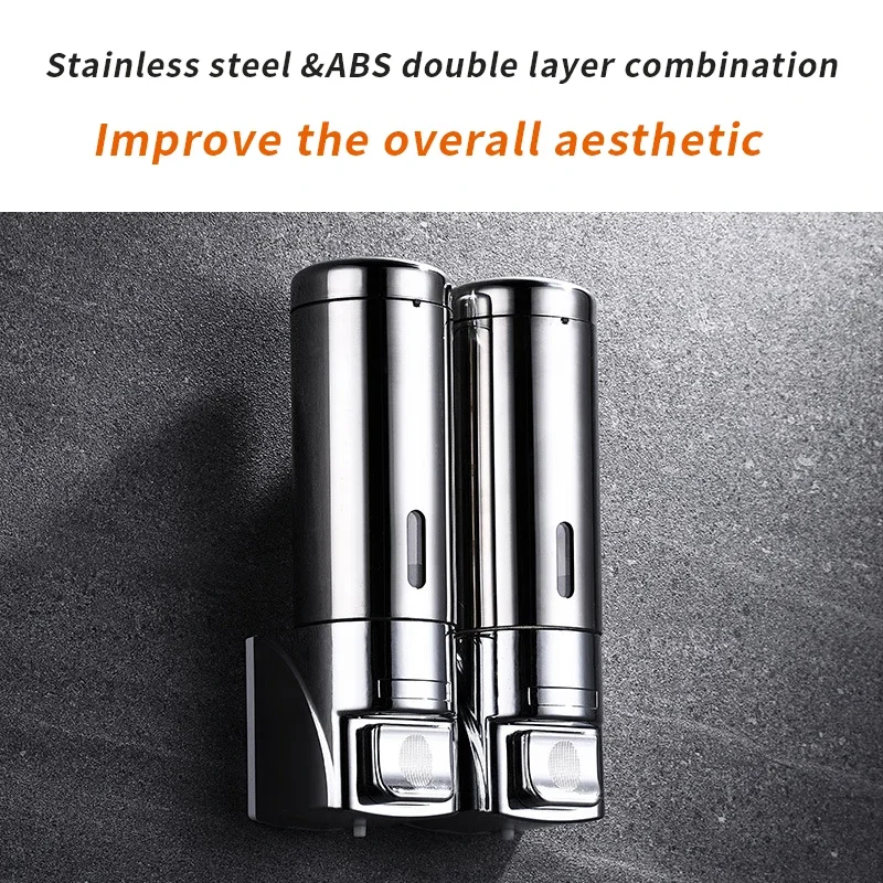 Stainless Steel Soap Dispenser Wall Mounted Bathroom Shampoo Shower Gel Dispenser Container Bottle Bathroom Kitchen Accessories