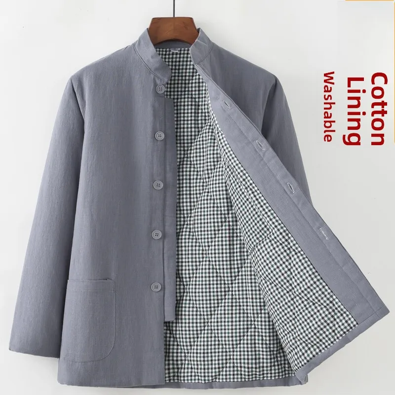 

Thiened Cotton Padded Winter Jaet Men's Traditional Chinese Sle Clothing Warm Liner Middle-Aged Men's Outerwear Coat