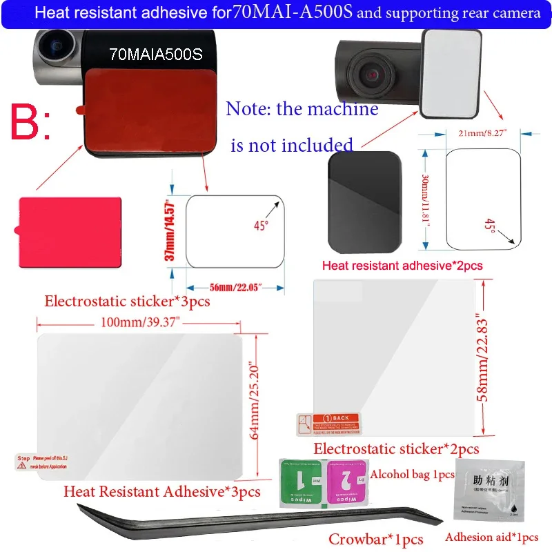 Do oryginalnej kamery samochodowej 70mai Dash Cam A500S Dash Cam Inteligentny klej odporny na ciepło i naklejki statyczne, do kamery samochodowej 70mai Pro plus