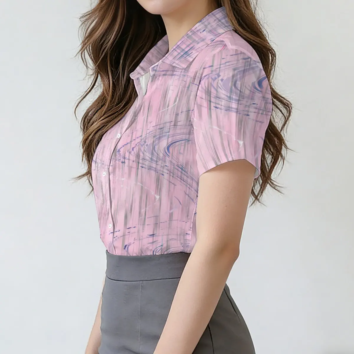 Minimalist and personalized ink dyed printed women's short sleeved lapel shirt, summer fashion, daily versatile casual top