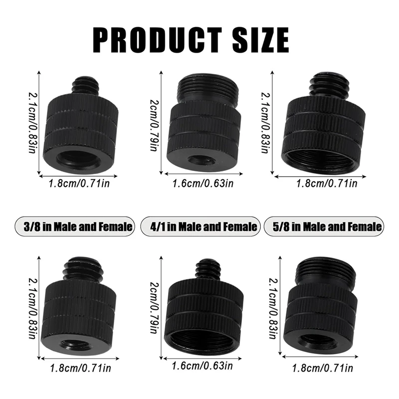 6Pcs Mic Stand Adapter, Camera Stand Adapter Mic Screw Adapter Mic Thread Adapter For Microphones Cameras Stands