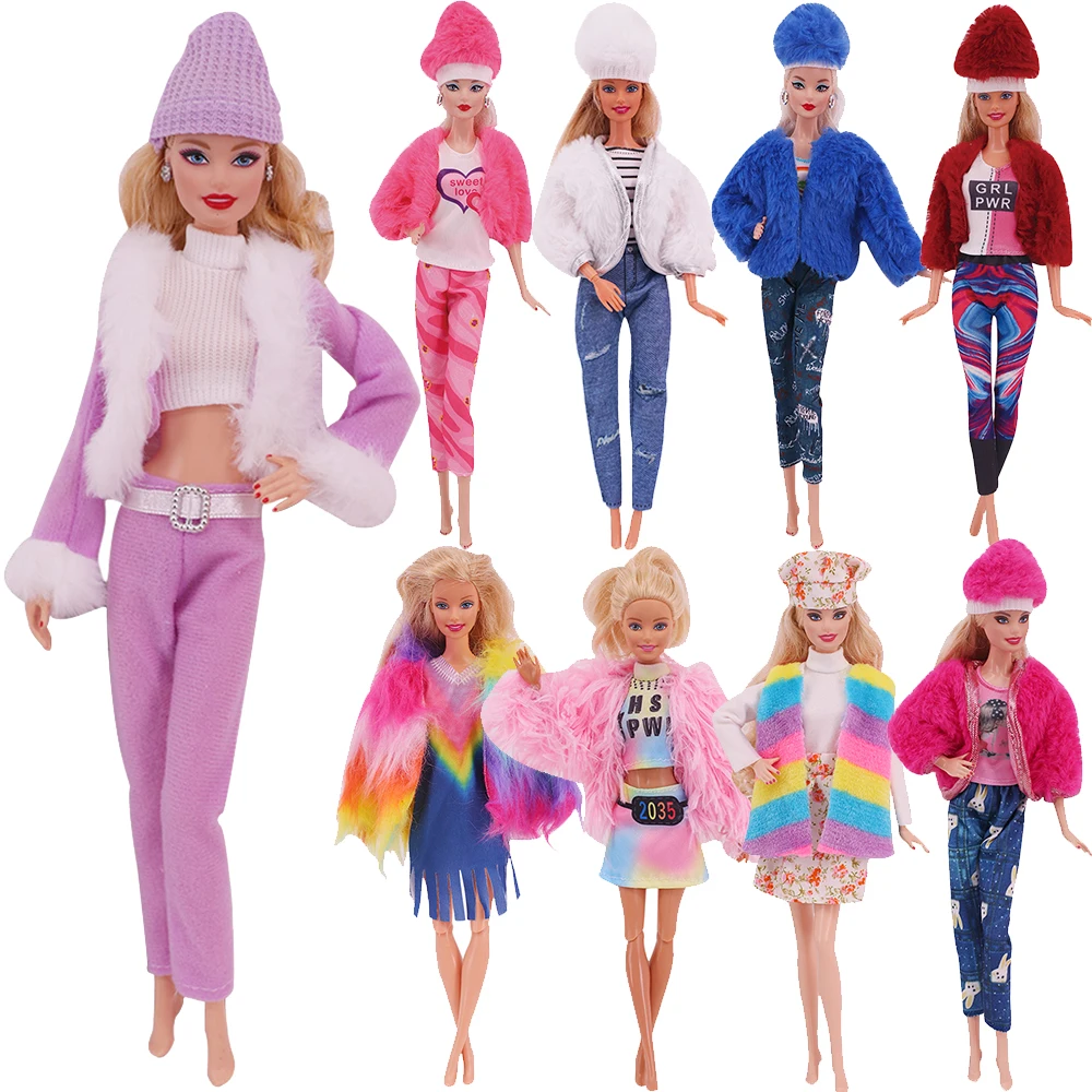 30cm Barbies Doll Clothes Fashion Coat Plush Tops Pants Hats Casual Clothing For 11.8Inch BJD Doll Toy Kid Gift Girl Dress Shoes