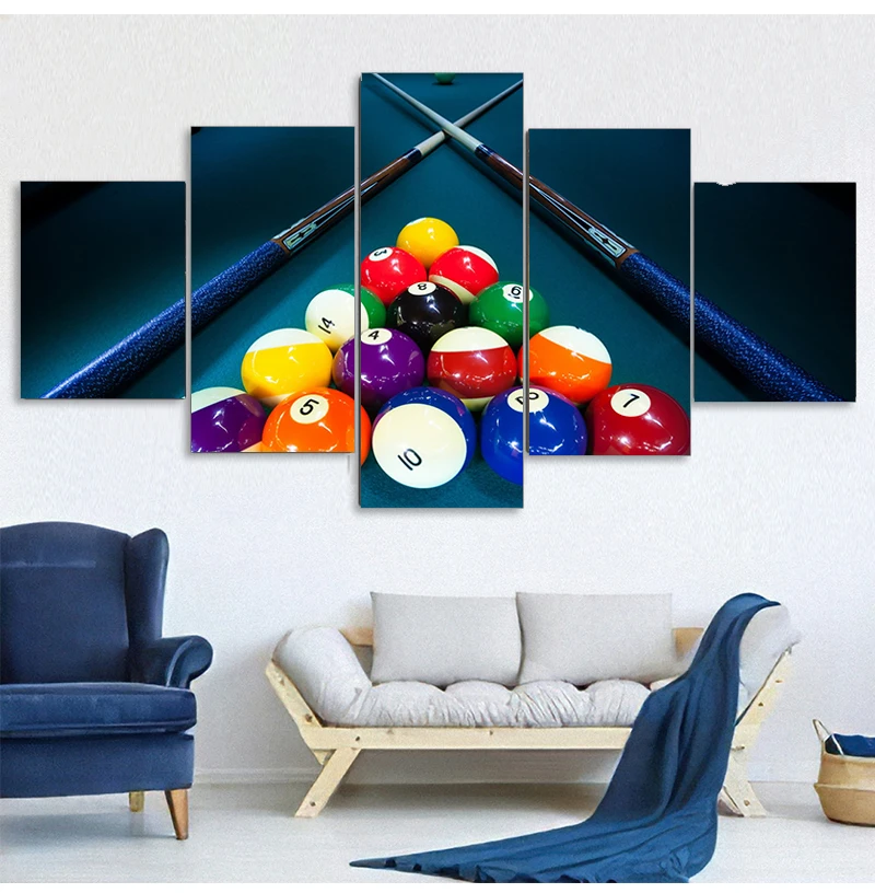 

ArtSailing 5 Piece canvas art billards sports painting HD pictures wall art Home Decoration for Living cu-1733B