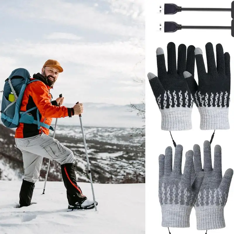 Heated Winter Gloves USB Heating Gloves For Cycling 3 Levels Adjustable Cold Weather Gloves Removable Heated Snowboard Gloves