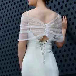 Pearl Wedding Wrap Pleats Bridal Bolero 2026 Tulle Shawl Women Jacket Special Occasion Party Cape Formal Party Shrug