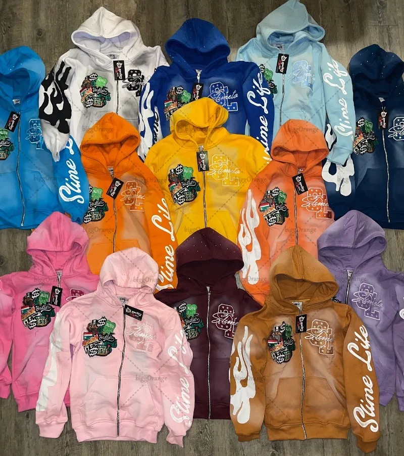 

Hip-hop Trendy Streetwear Jacket Men Harajuku Y2K Zipper Hoodie Gothic American Retro Letter Print Colorful Oversized Sweatshirt