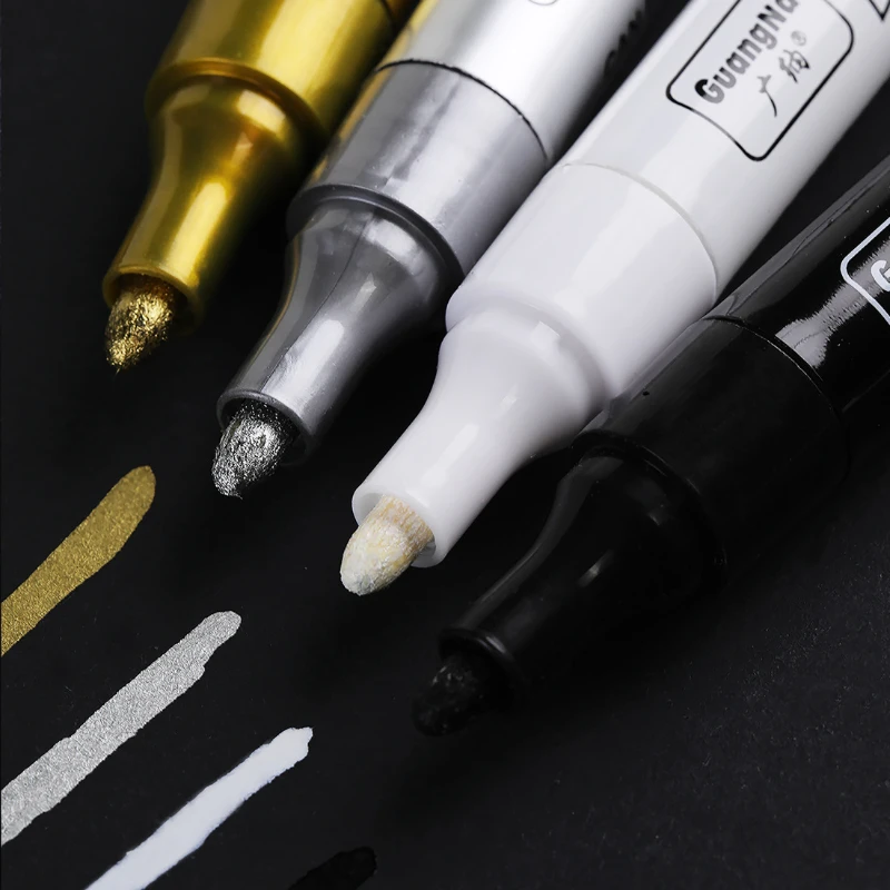 

Guangna Metallic Paint Marker Pens with Ink Set Black White Permanent 2mm Art Markers for Manga Crafts Scrapbooking Art Supplies