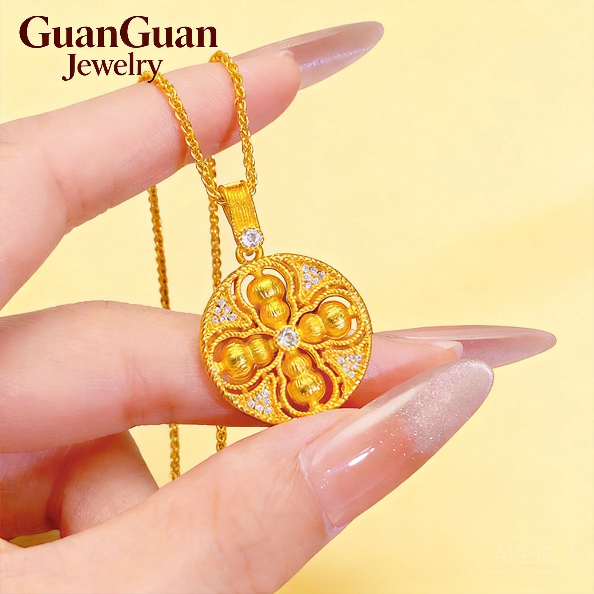 2026 Rotatable Gourd Pendant Sweater Necklace For Women Fadeless Brushed Zircon Inlaid Brass Gold Plated Daily Wear Fine Jewelry