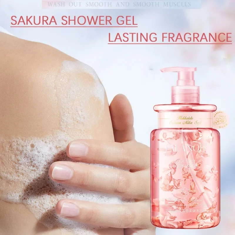 500ml Cherry Blossom Mist Soft  Body Wash Sakura Petal Long-lasting Fragrance Cleaning Essential Oil Shower Gel for Men Women