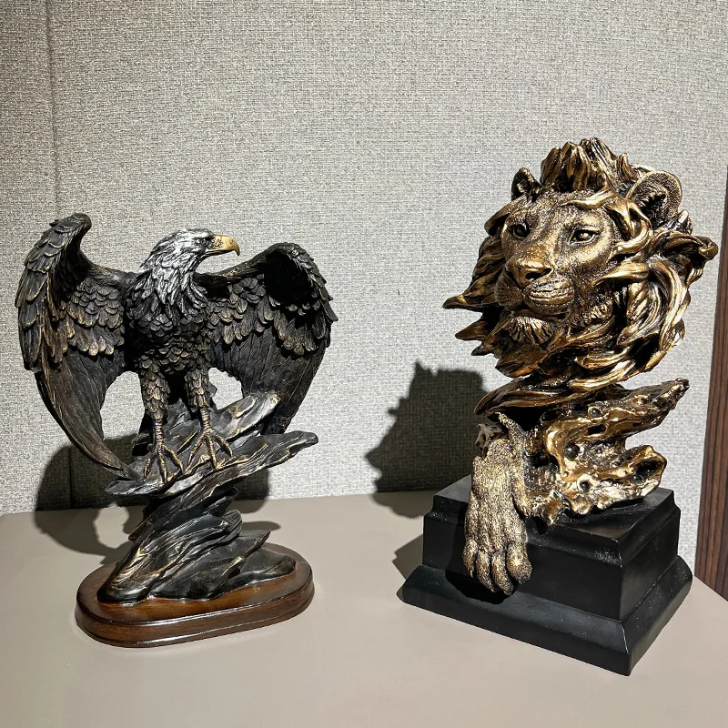 Resin Eagle Statue Lion HeadOrnament Horse Head Sculpture,Home and Office Desk Decoration,Wealth Symbol,Freedom and Power, Gifts
