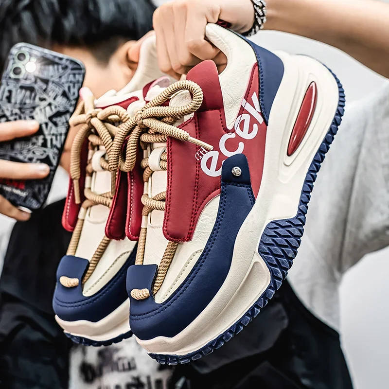 

2025 Spring New Chunky Sneakers Men Designer Large Size Fashion Casual Leather Breathable Height Lncreased Flat Platform Shoes