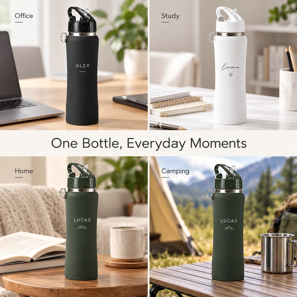 Custom Name 600ml Portable Stainless Steel Insulated Water Bottle With Flip Up Spout For Travel And Commuting Personalized Gift