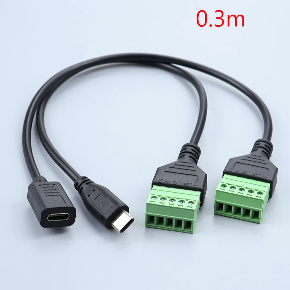 1 Piece USB 3.1Type-C USB Male/Female to 5 Pin Screw with Shield Solderless Terminal Plug Adapter Connector Cable Lead 30cm