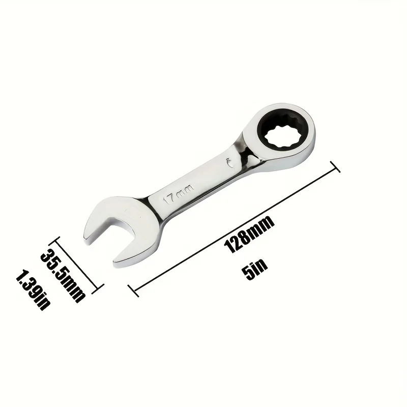 Reversible Combination Short Handle Wrench,Short Handle Combination 72-tooth Ratchet Wrench Repair Tool