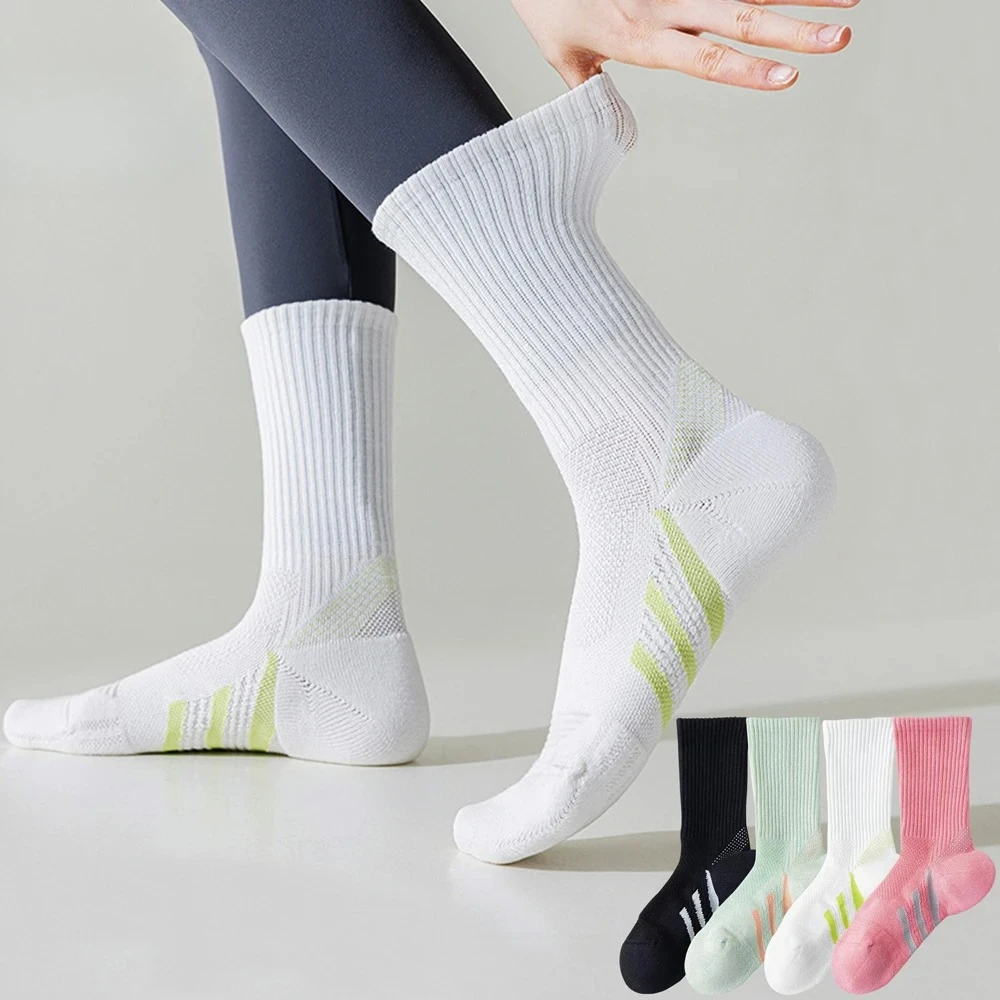 

1/5 Pairs Professional Arch Support Mid-Calf Socks Thick Cushioned Shock Absorbing Athletic Socks For Badminton Tennis Fitness