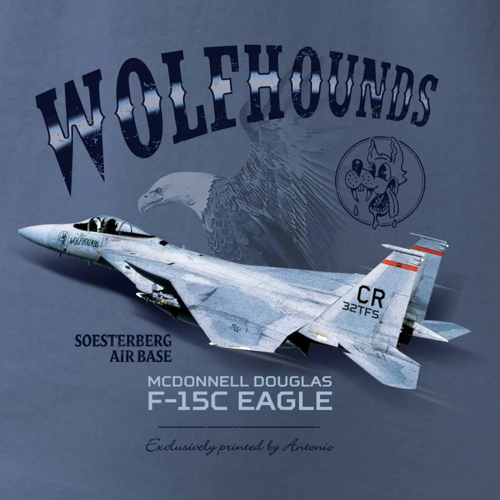 Soesterberg Air Base Wolfhounds F-15E Eagle Fighter Aircraft T-Shirt. Summer Cotton Short Sleeve O-Neck Mens T Shirt New S-3XL