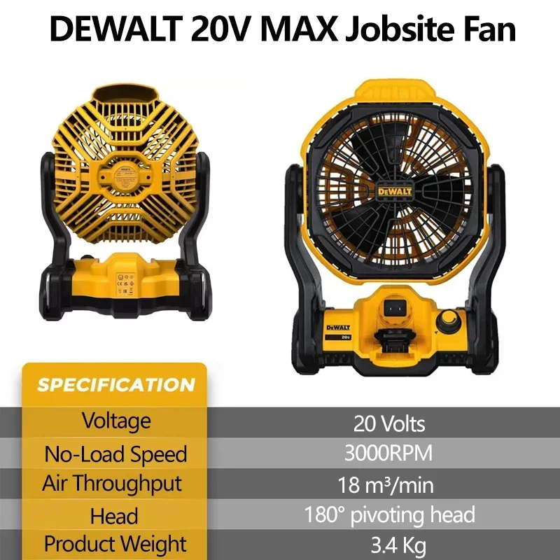 DEWALT DCE512 Portable Cordless Jobsite Fan Bare Tool 3000RPM 20V MAX Lithium Power Tool Outdoor Camping Fan For Indoor Outdoor