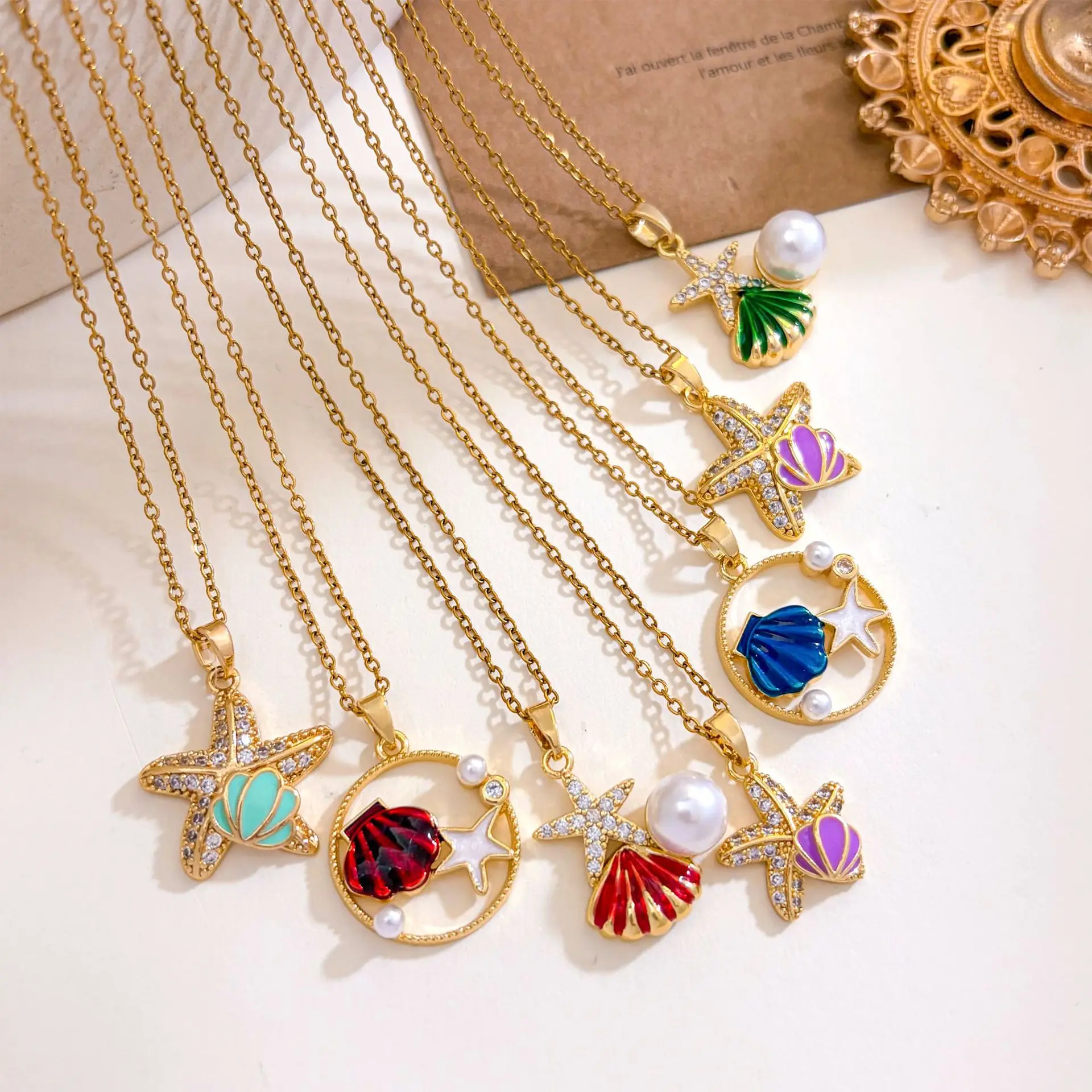 Anti-fade Starfish Ocean Series Necklace Minimal Design Women Beach Vacation Clavicle Chain Gift Jewelry For Ladies