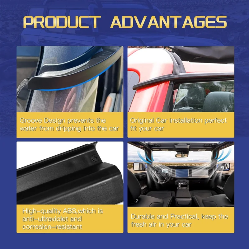 Deflectores de ventana lateral de protección de lluvia AEF3-para Ford Bronco 2021-2023 visera de ventana de 4 puertas desviador de lluvia accesorios de protección