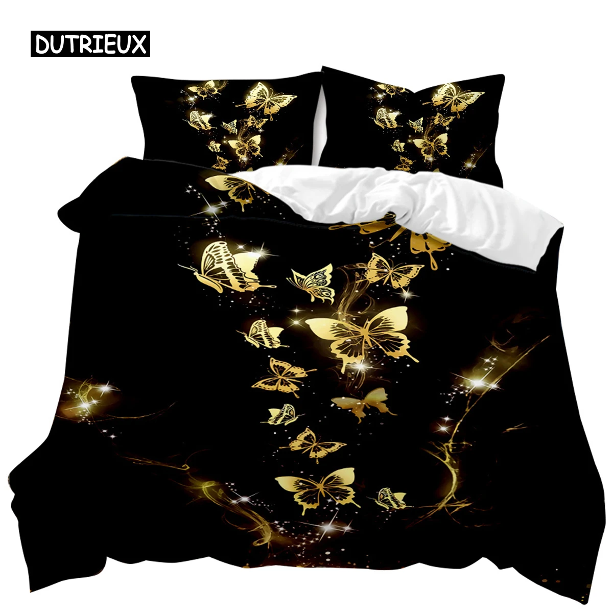 

Golden Butterfly Duvet Cover Set Exotic Luxury Style Bedding Set for Adults Girl Butterfly Queen King Size Polyester Qulit Cover