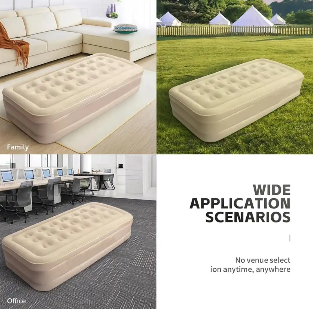New Vision PVC Rectangle Portable Elevated Inflatable Air Bed | Quick-Fold Single Guest Mattress for Camping (190x100 Cm)