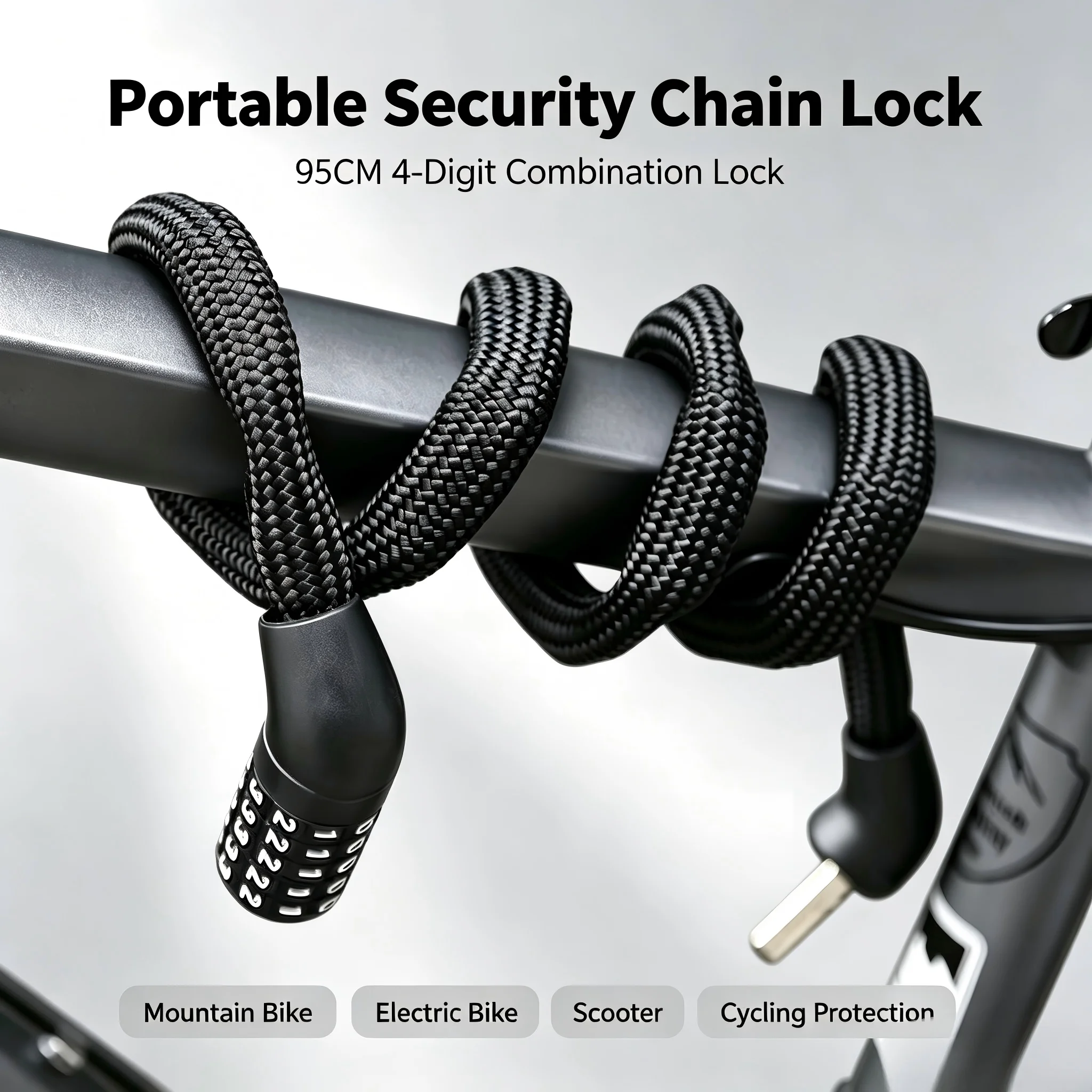 5-Digit Combination Bicycle Chain Lock Anti-Theft Portable Security Lock for Mountain Bike Electric Bike Scooter Cycling 95CM