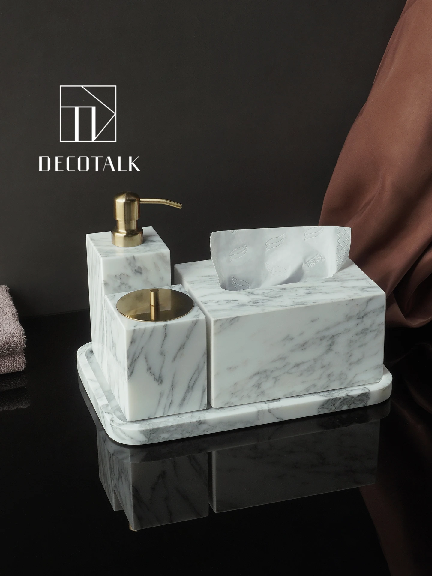 Natural Luxury Marble Bathroom Accessories Set DecoTalk Large Flower White Marble Bathroom Aromatherapy Tray Decorative Piece