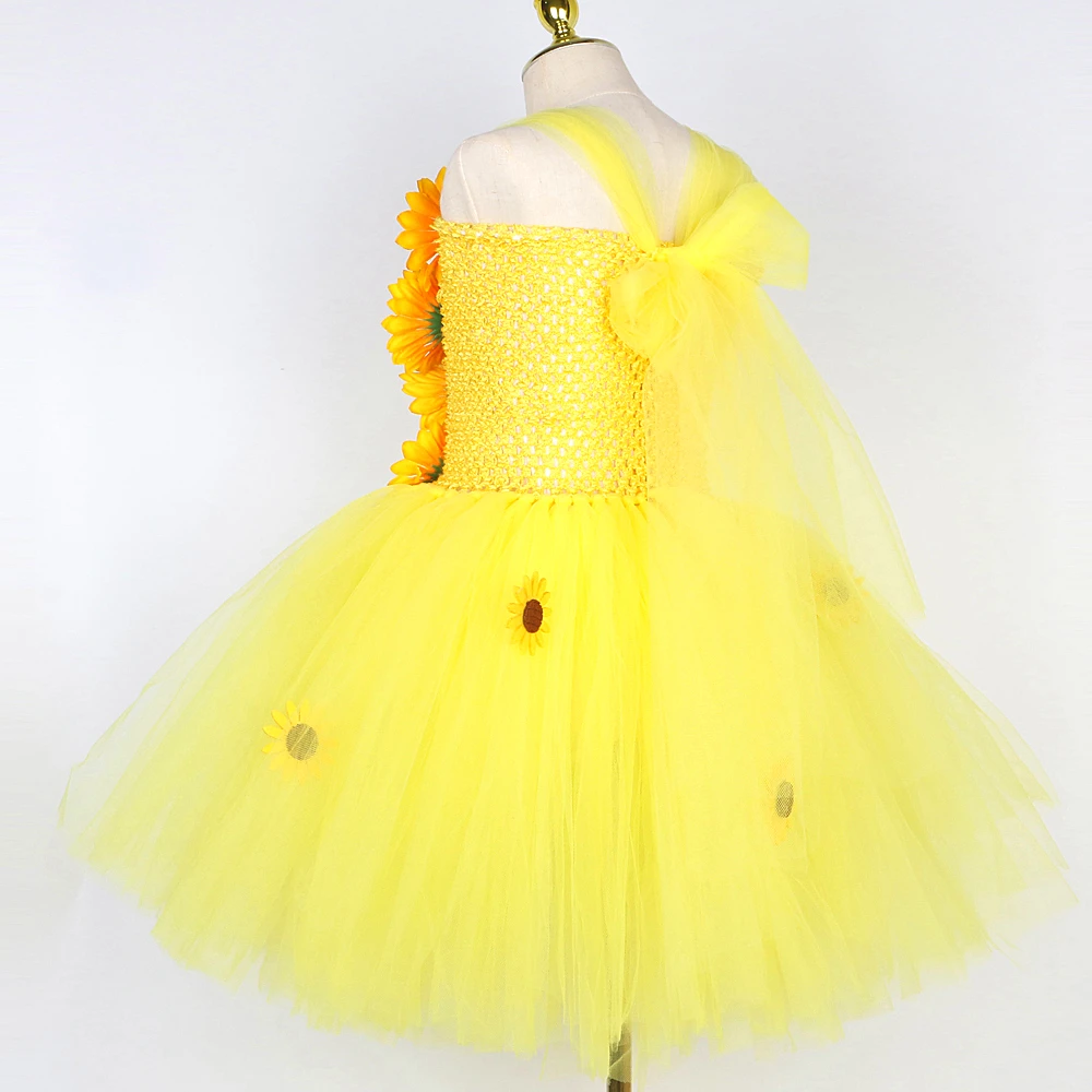 Yellow Sunflowers Costumes for Girls Fall Auturmn Fairy Outfit Flower Girl Dresses Kids Christmas Halloween Tutus Party Clothes