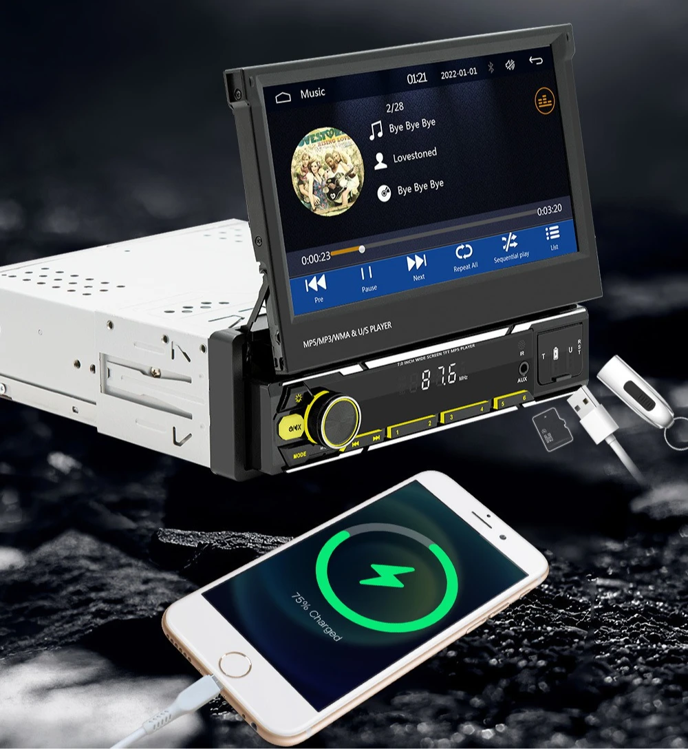 Einzelspindel Teleskop Universal Auto MP5 Player Auto Bluetooth MP3 Kartenradio