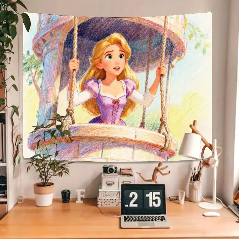 디즈니 라푼젤 태피스트리 1개, 탱글드 프린세스 퍼플 월 아트, 귀여운 폴리에스터 침실 기숙사 장식, 소녀들을 위한 동화 선물