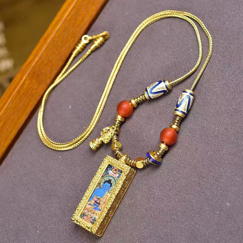 Tibetan-style cultural artifact small Zaki Lamara past and present life pendant collarbone chain Medicine Buddha thangka