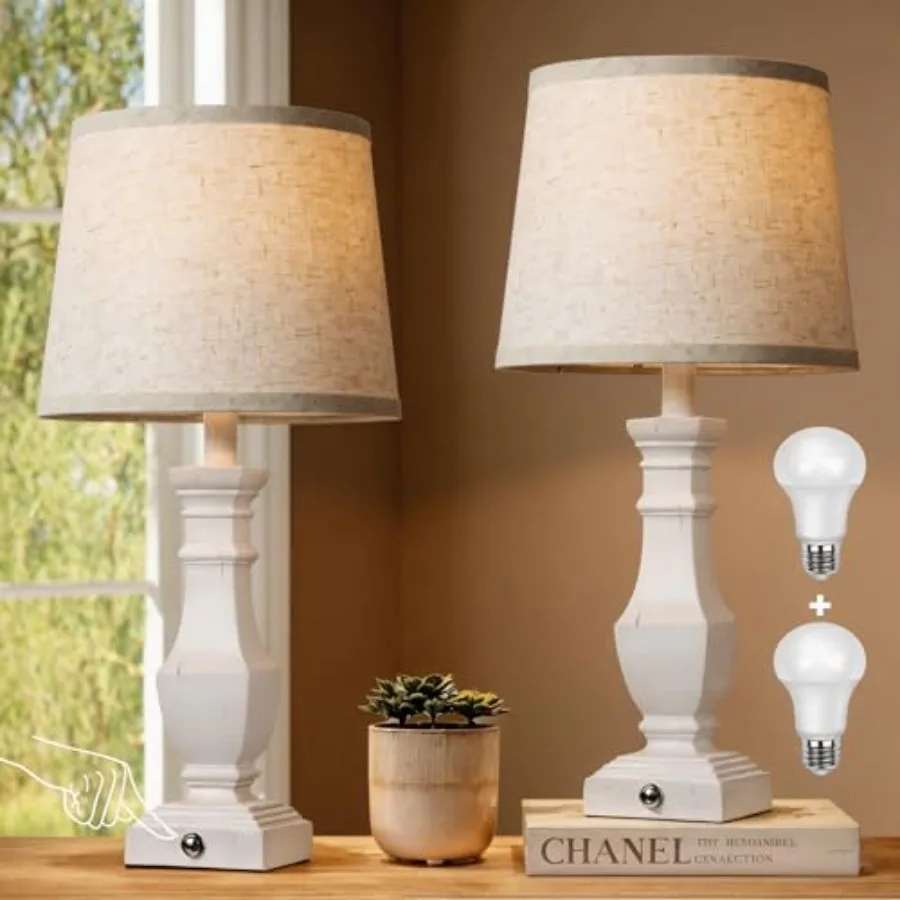 

Dimmable Table Lamps Set of 2, Rustic Farmhouse Table Lamps for Living Room Bedroom, Bedside Desk Lamps for end Tables, Touch L