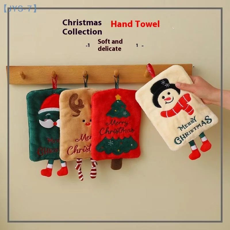 Handuk Natal JYS-7, Handuk Natal Tebal Berbahan Coral Fleece Motif Kartun Lucu dengan Tali Panjang, Daya Serap Air Tinggi