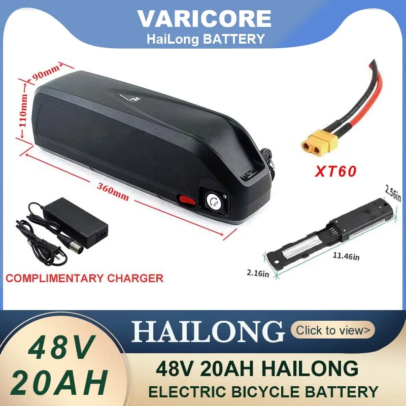 48V 20AH Hailong ebike Battery 30A BMS 350W 500W 750W 1000W 54.6v 18650 Cell gift Charger