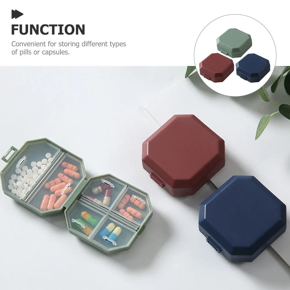 3Pcs PP Pill Organizer 6-Compartment Portable Medicine Case Lightweight Mini Sealed Dustproof Travel Tablet Container Weekly