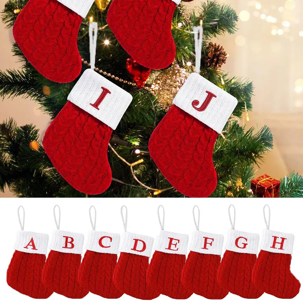 Kerstbrieven Kous A-Z Nieuwe Breien Kerstboom Hanger Etalage Decoraties Rode Gebreide Kerstsokken Cadeau