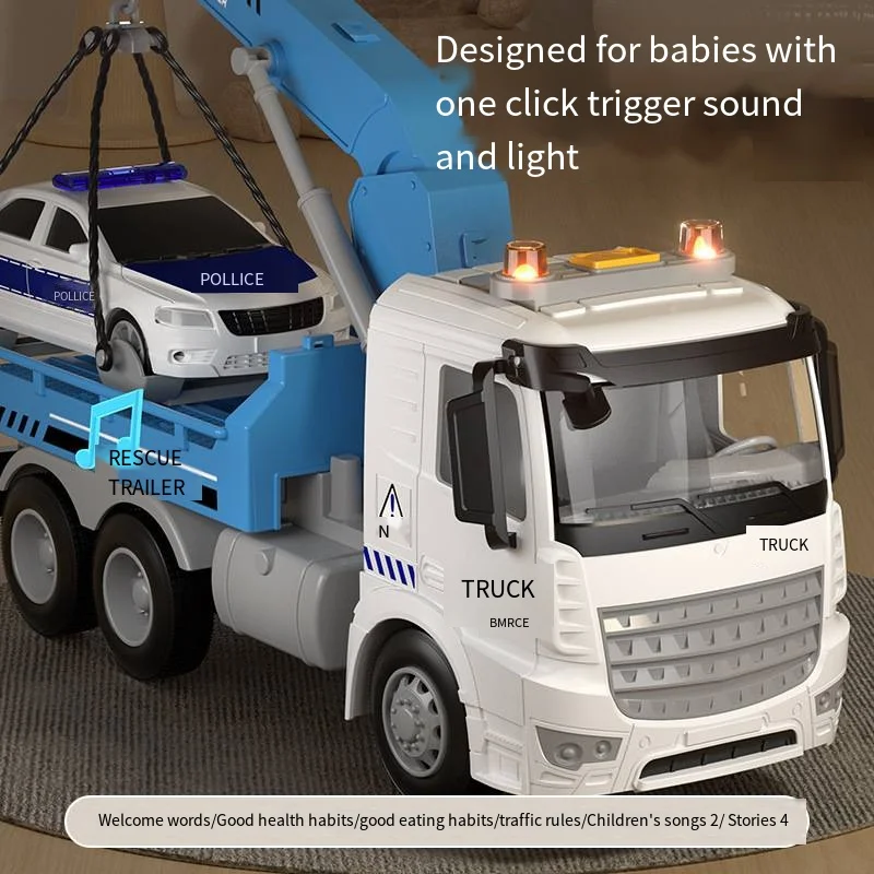 Large Inertia Trailer Toys Road Transport Crane Engineering Model Children\'s Educational Sound And Light Toy Car Gift Boys Toys