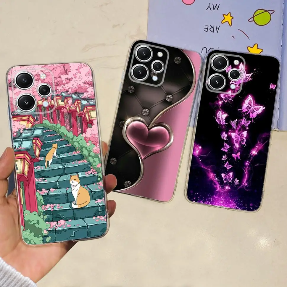 For Xiaomi Redmi 12 Luxury Love Heart Pattern Phone Cases For Xiaomi Redmi 12 C 12C Redmi12 Redmi12C 4G Soft Silicone TPU Cover