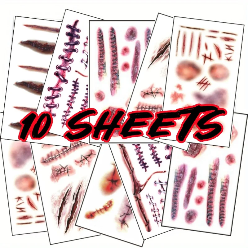 

Татуировки со шрамами зомби с поддельным царабом, кровавый макияж, реквизит для розыгрыша на день дурака, украшение для вечеринки, страшная наклейка на рану для костюма для косплея