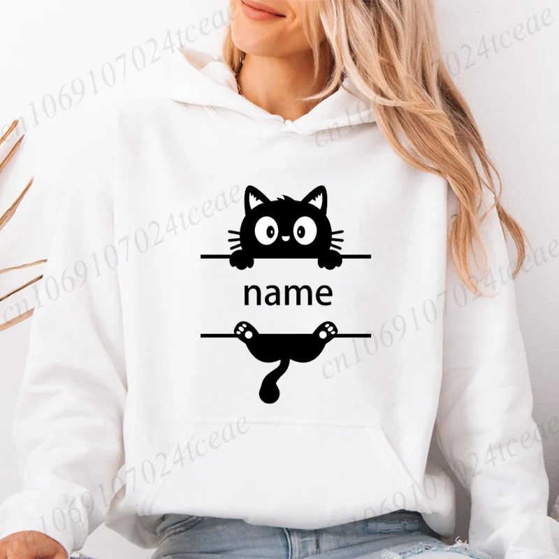 

Толстовки с рисунком «сделай сам» «Черный кот» для женщин и мужчин, индивидуальные толстовки с капюшоном, уличная одежда, пуловеры с капюшоном Sudaderas