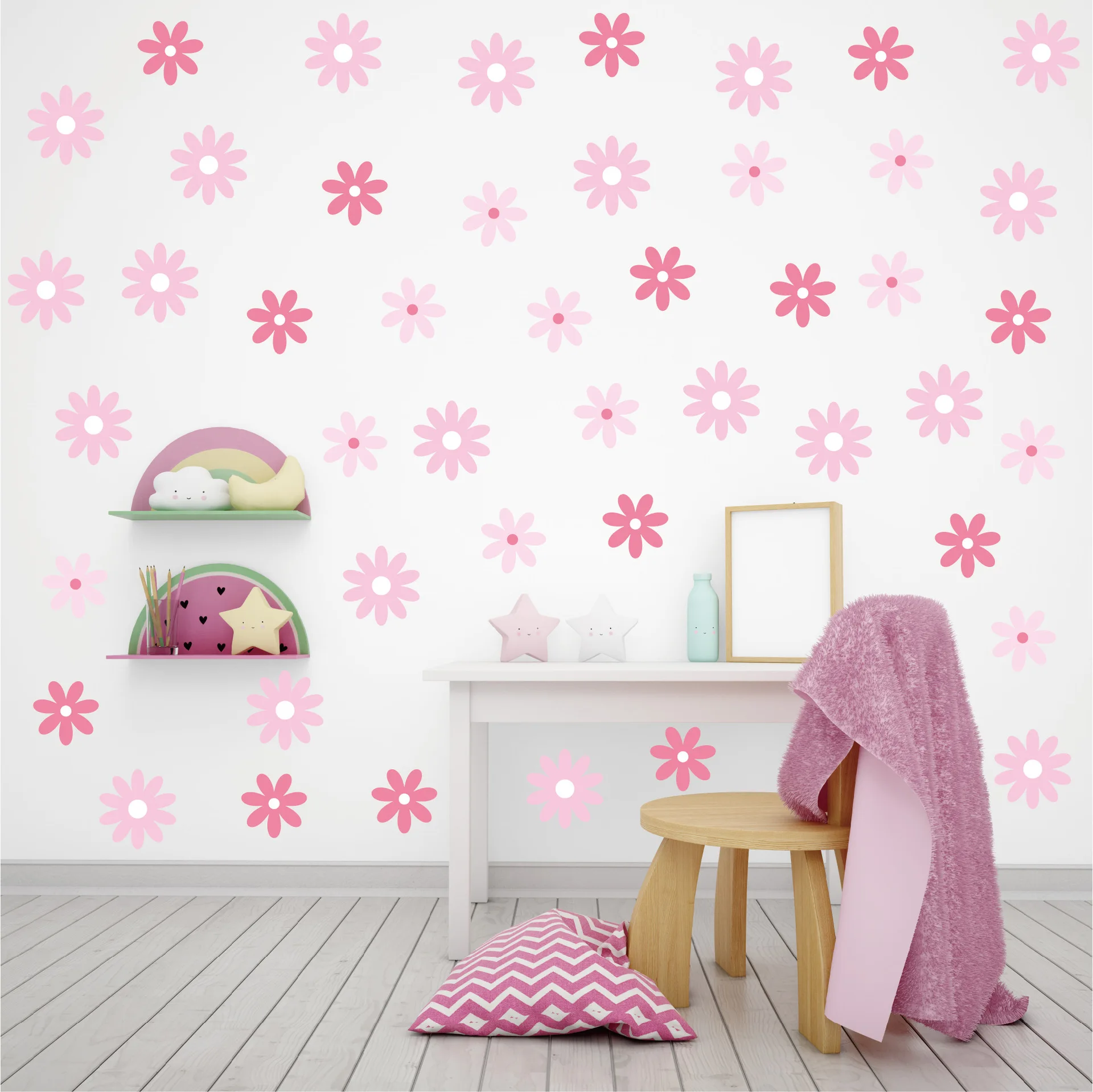 10 sheets per set of daisy flower wall stickers pink small fresh home decoration wall wardrobe wall self-adhesive PVC stickers