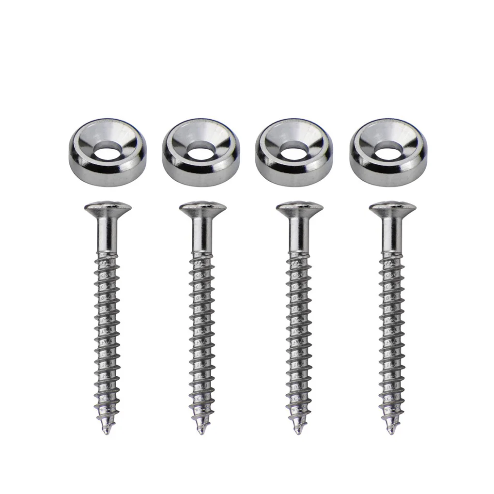 FLEOR Pack of 4pcs Bass Guitar Neck Joint Bushings Ferrules & Screws,Chrome/Black